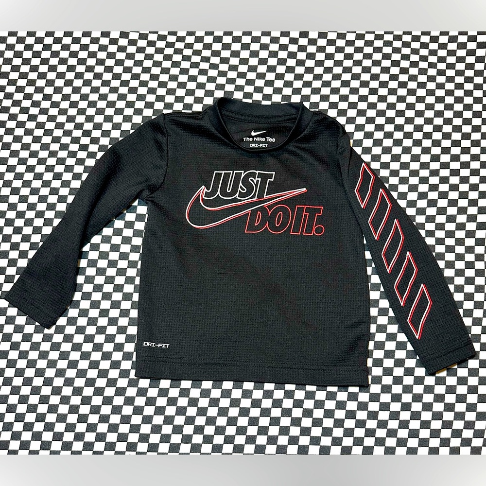 Nike dri fit toddler long sleeve crew neck - 2T, black/red